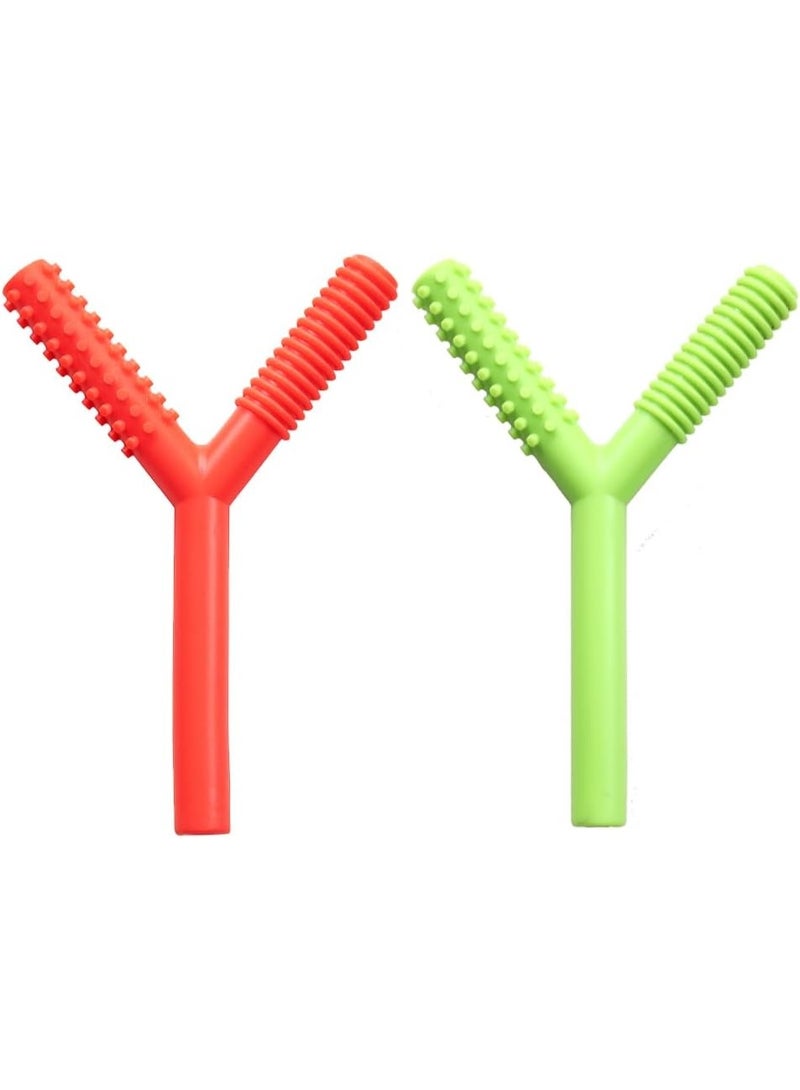 abley's Silicone Sensory Chew Tube, Y-Shaped Design, Multiple Textured Surfaces, Non-Toxic (Red & Green) - Image 1